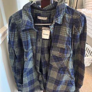 We The Free Blue and Cream Flannel Shirt Jacket